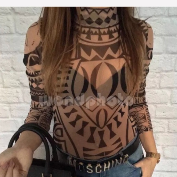 Long Sleeve See-Thru Nude Color Bodysuit XL (MED) - Picture 3 of 4